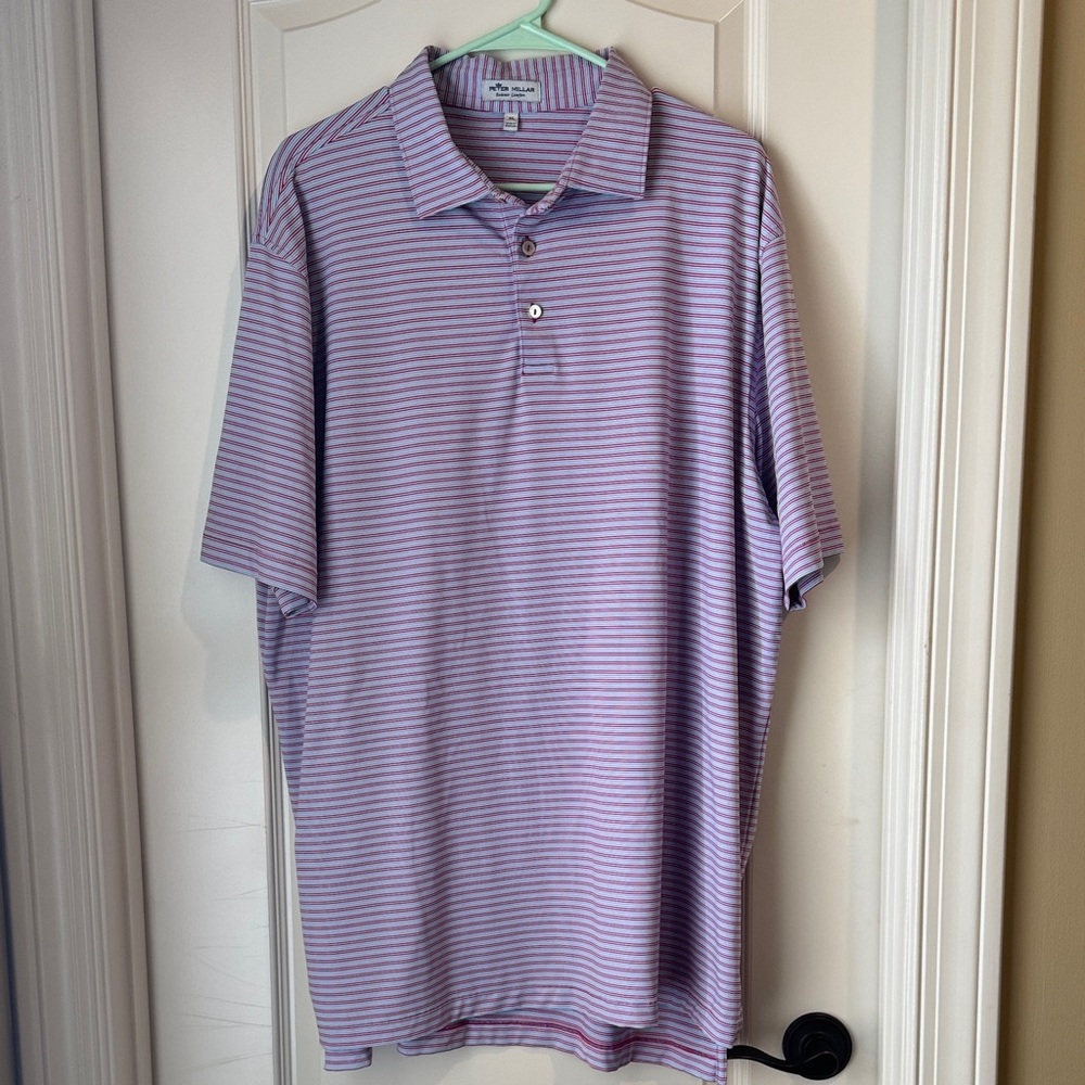 Peter Millar Light Blue and White Striped Summer Comfort Polo